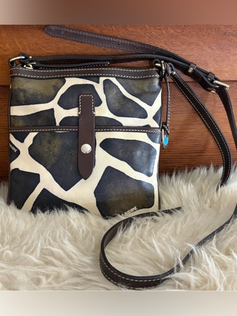 Dooney & Bourke Giraffe Pattern Crossbody Bag - Brown and Cream Leather